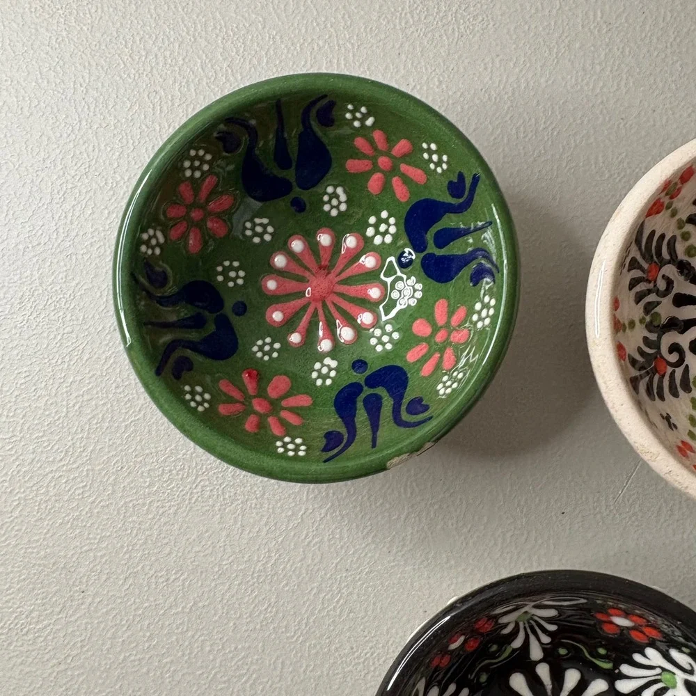 Set of 5 Hand Painted Turkish Ceramic Pinch Bowls Floral Decorative Small Bowls